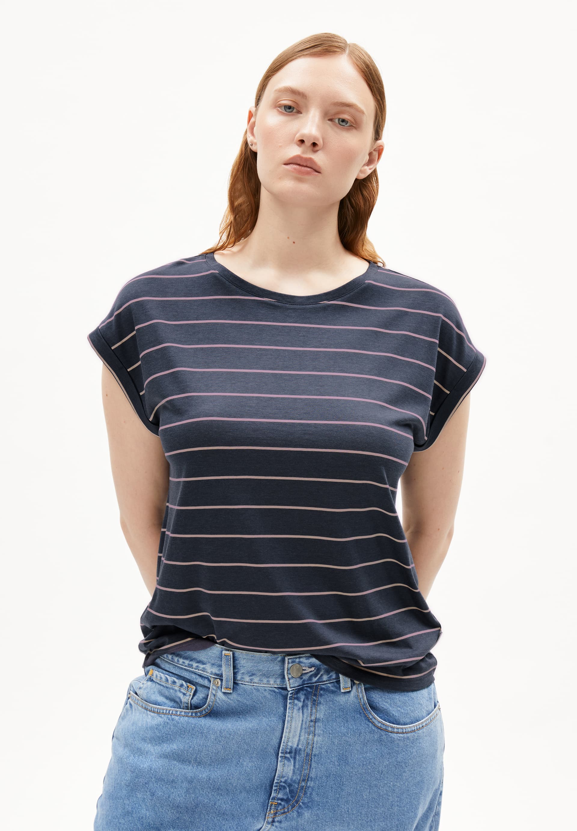 JILAANA FINE STRIPES - Frauen Loose Fit T-Shirt - mehrfarbig