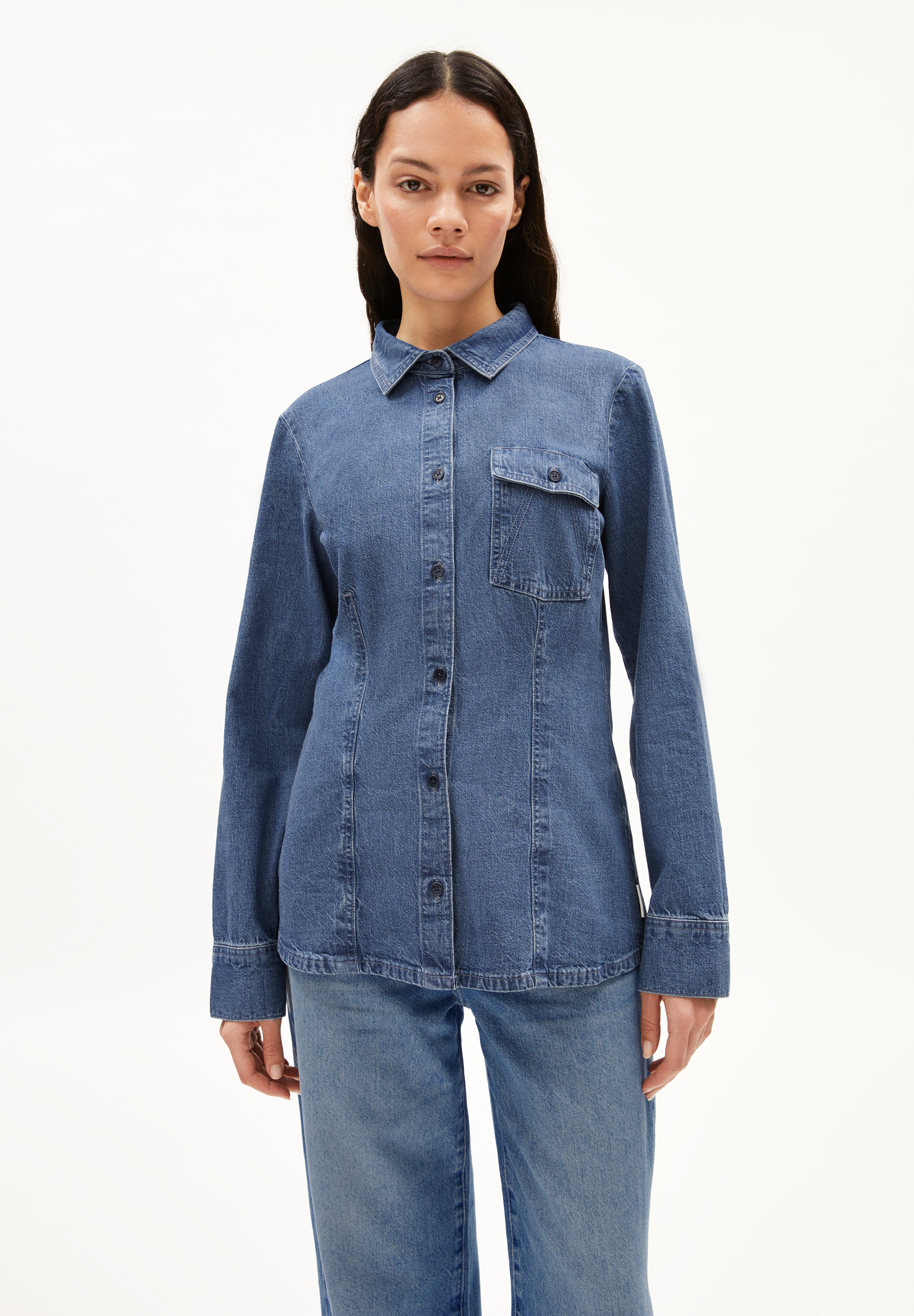 NILAARA - Frauen Fitted Bluse - blau