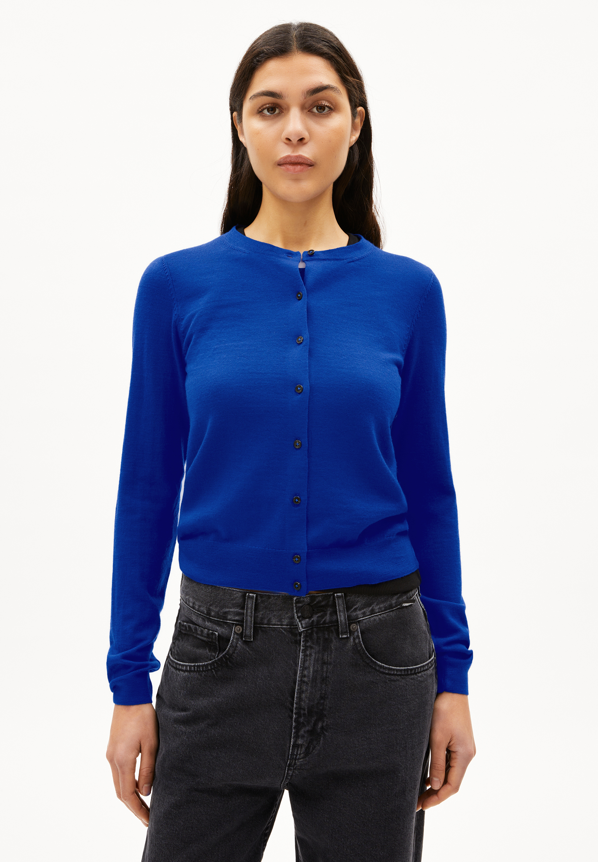 OPHALIAA MERINO - Frauen Slim Fit Strickjacke - blau