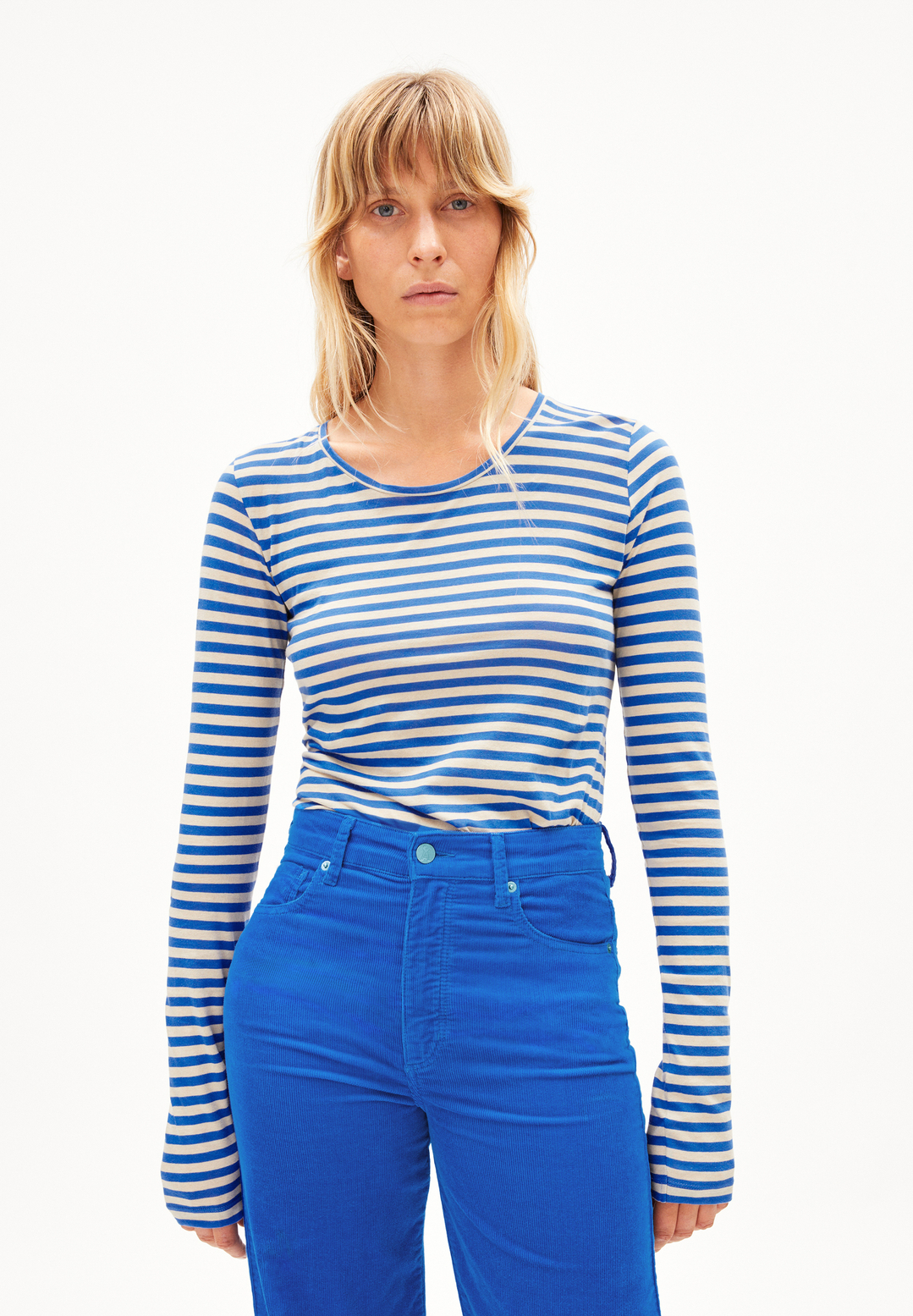 Women ENRICCAA STRIPES in warm blue-sandstone by ARMEDANGELS