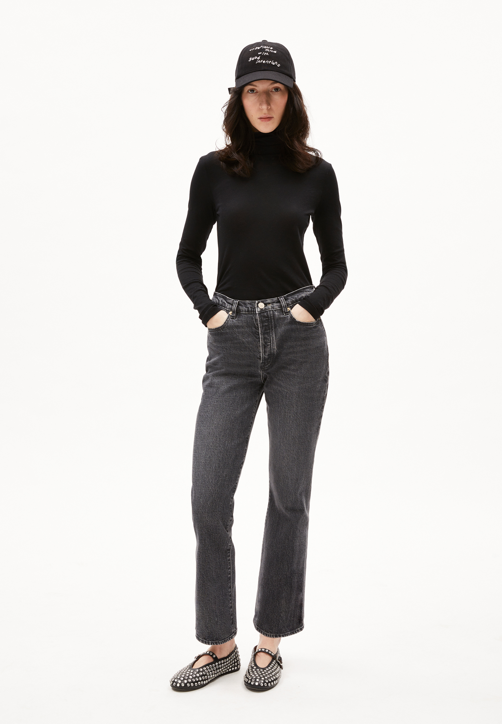 VELAARI Jean cheville jambe évasée taille mi-haute en coton bio mélangé stretch confortable