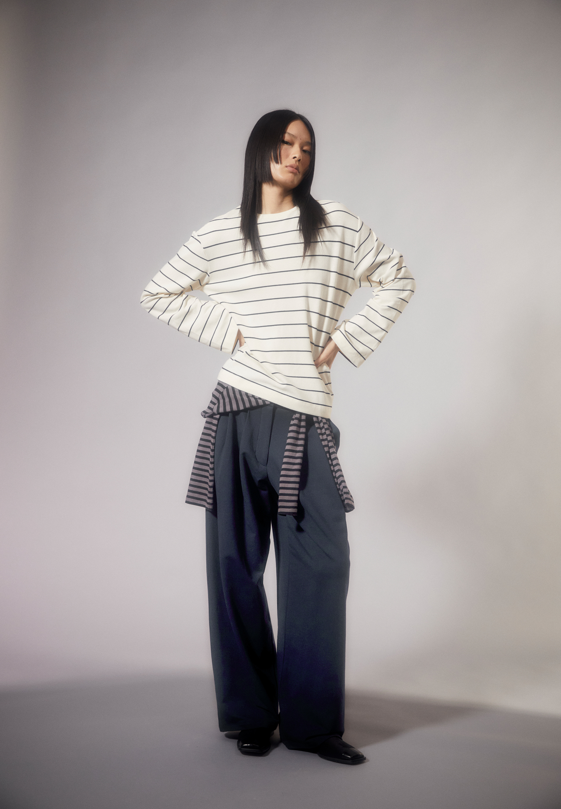 MARYNAA FINE STRIPE Longsleeve Loose Fit van biokatoenmix