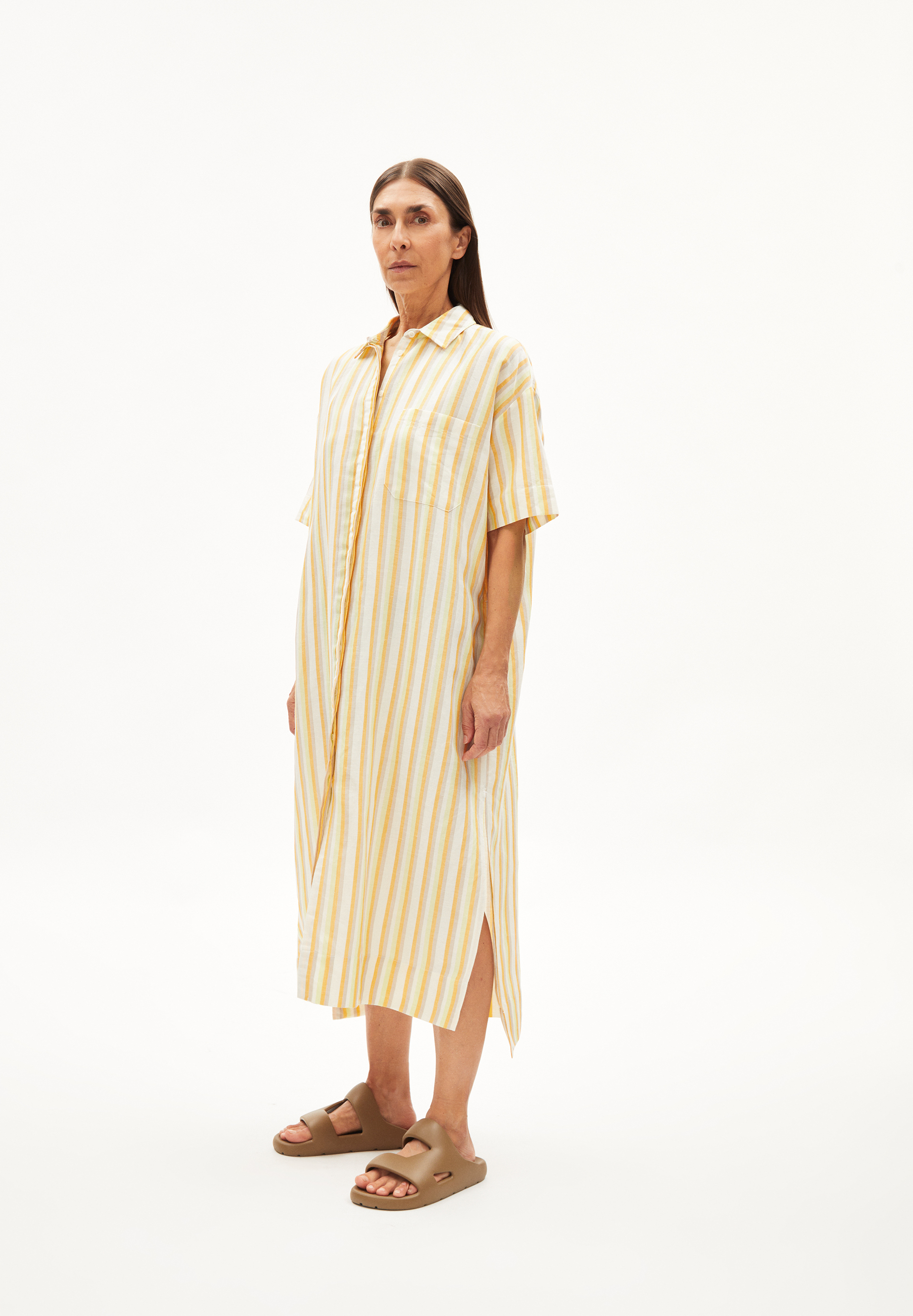 SESSAA STRIPED LINO Robe en toile coupe oversize en lin mélangé