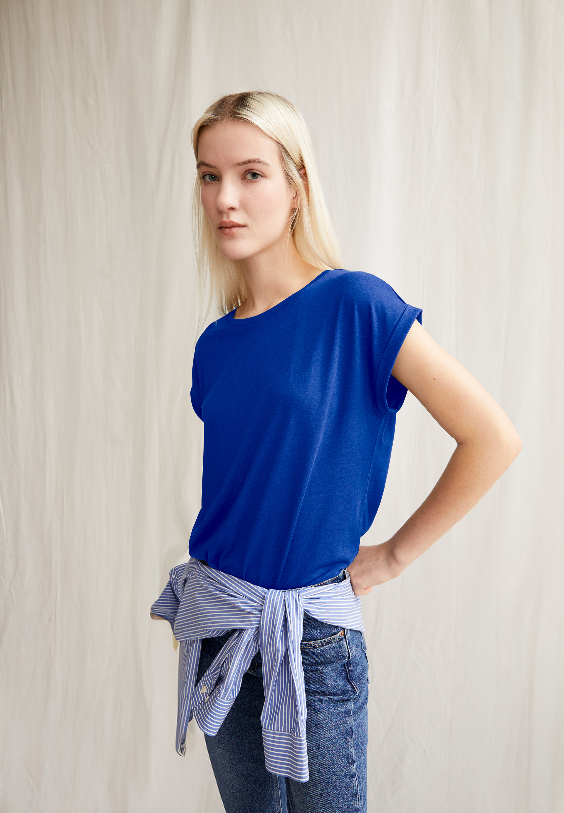 JILAANA T-shirt met loose fit van TENCEL™ Lyocell-mix