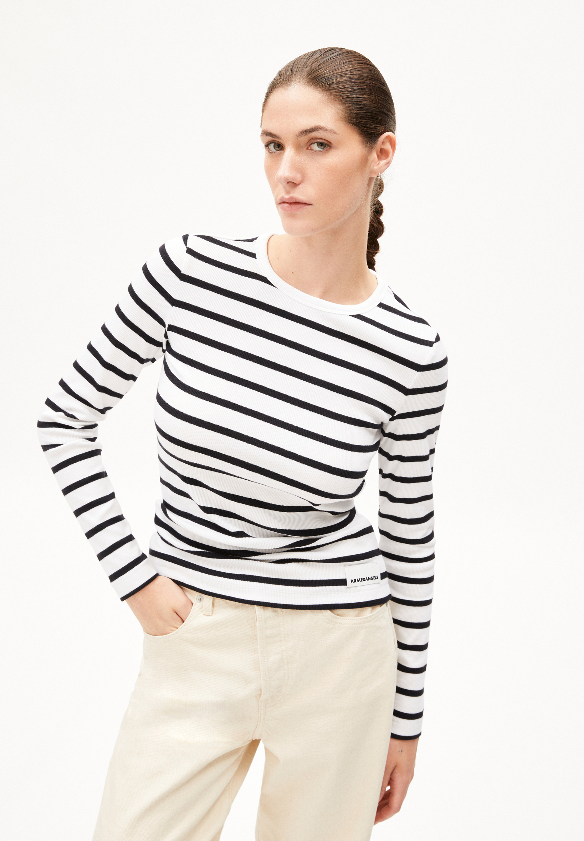 MAYWAA STRIPES Ripp-Longsleeve aus Bio-Baumwoll Mix