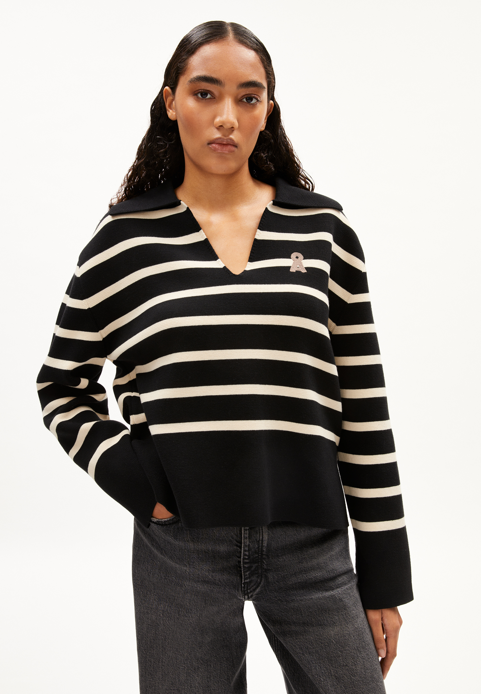 FREJIAAS STRIPES Pull coupe oversize en coton bio