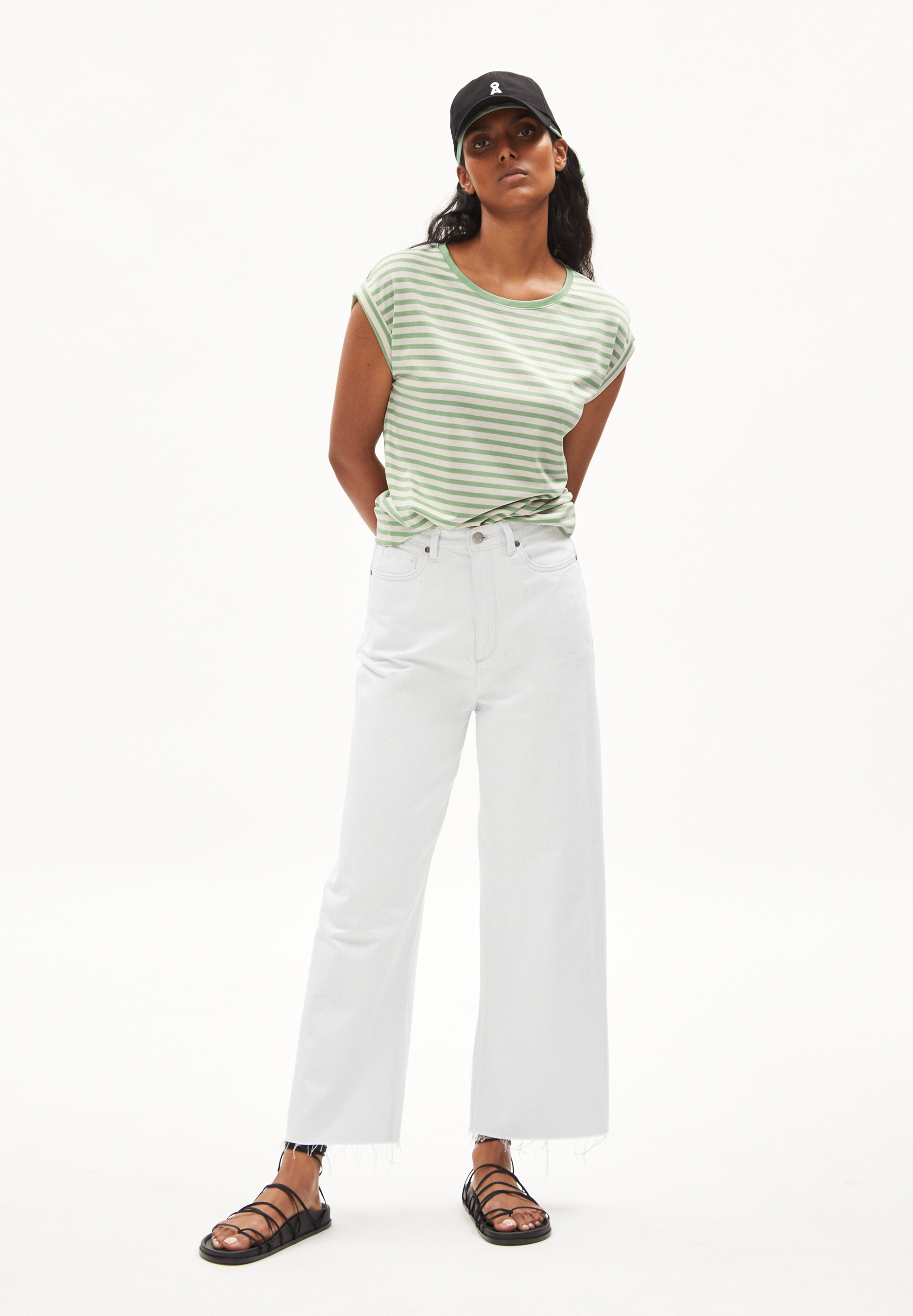 JILAANA STRIPES T-shirt met loose fit van TENCEL™ Lyocell-mix