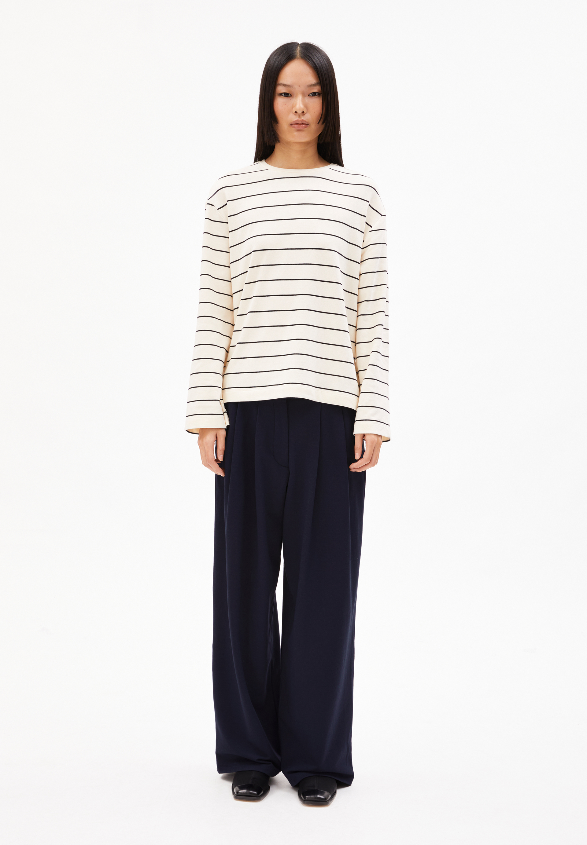 MARYNAA FINE STRIPE Longsleeve Loose Fit  aus Bio-Baumwoll Mix