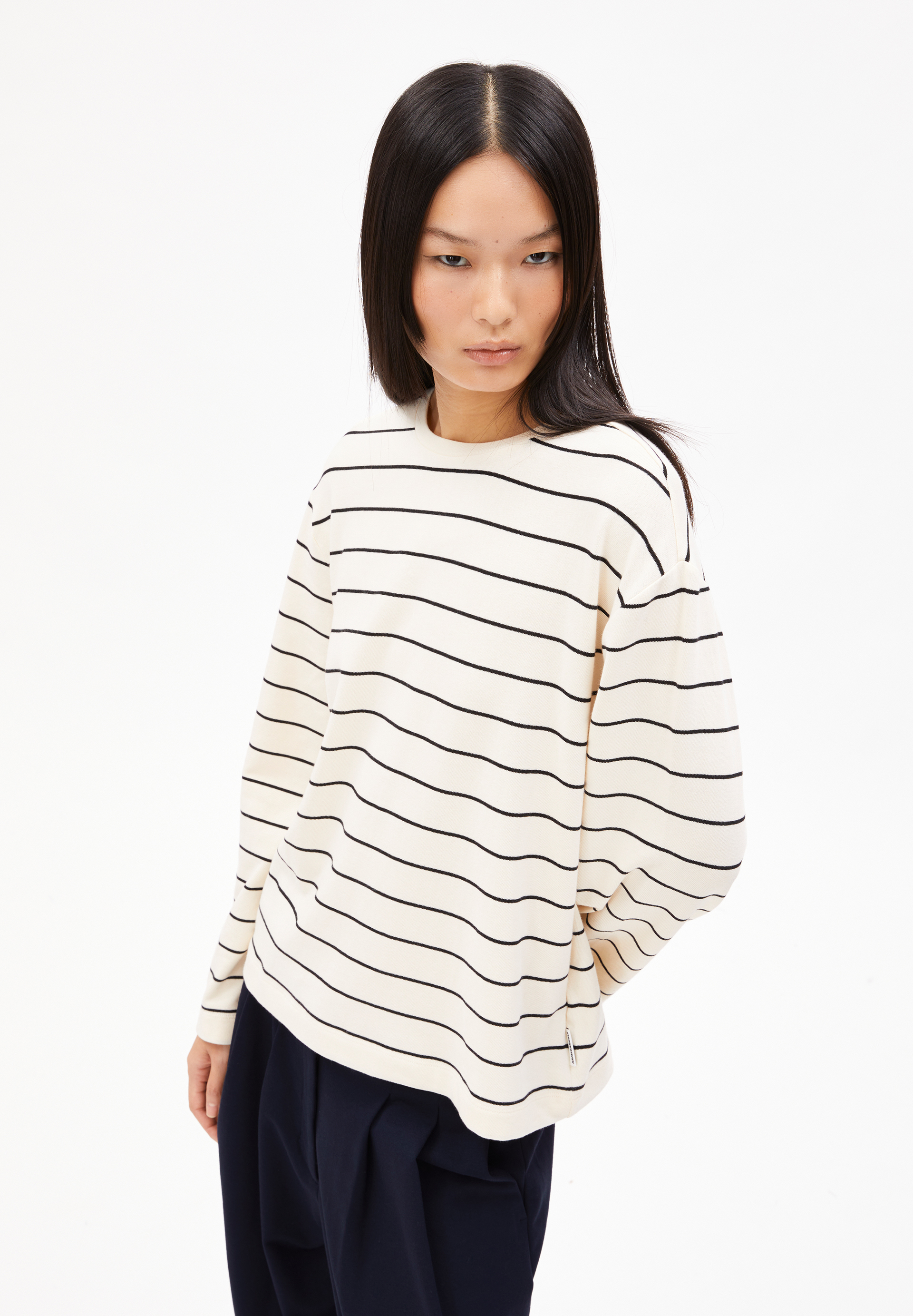 MARYNAA FINE STRIPE Longsleeve Loose Fit van biokatoenmix