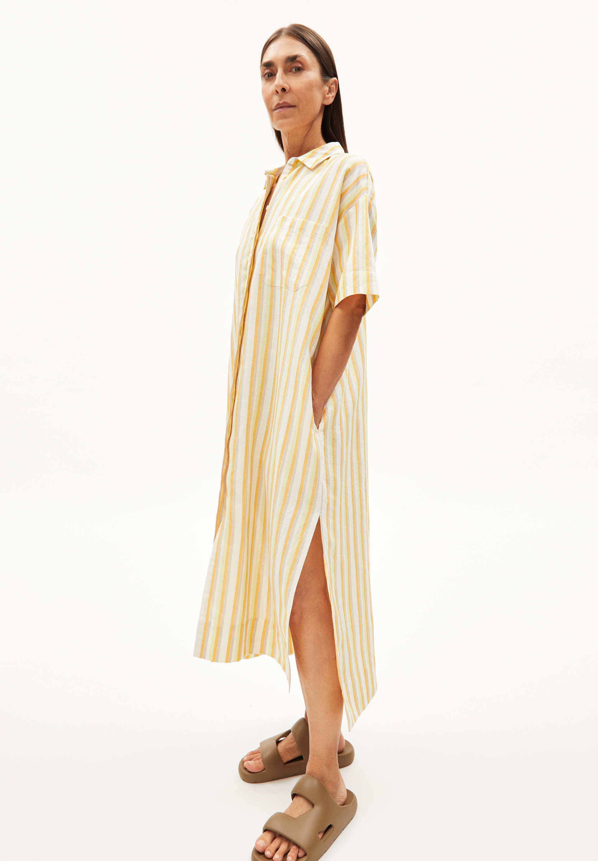 SESSAA STRIPED LINO Robe en toile coupe oversize en lin mélangé