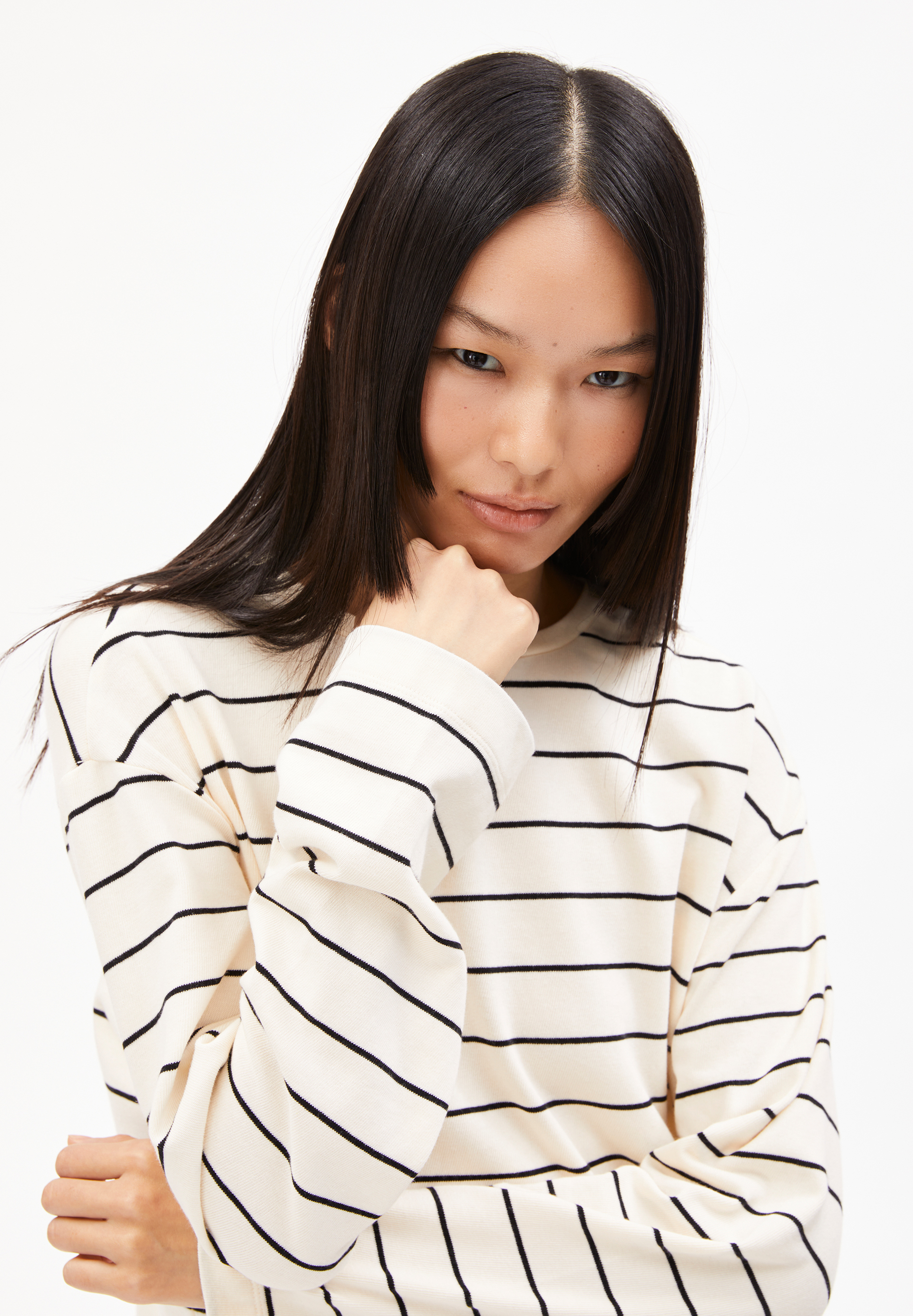 MARYNAA FINE STRIPE Longsleeve Loose Fit van biokatoenmix