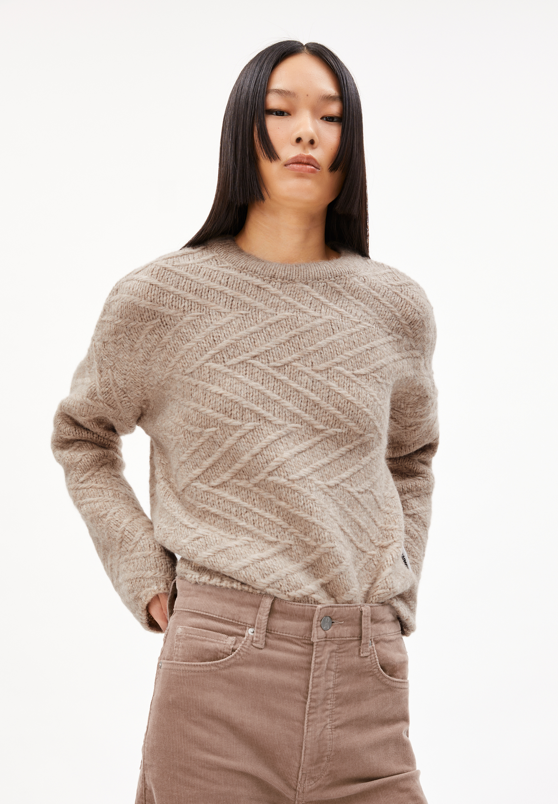 DAAGNY DIAGONAL - Frauen Loose Fit Strickpullover - beige