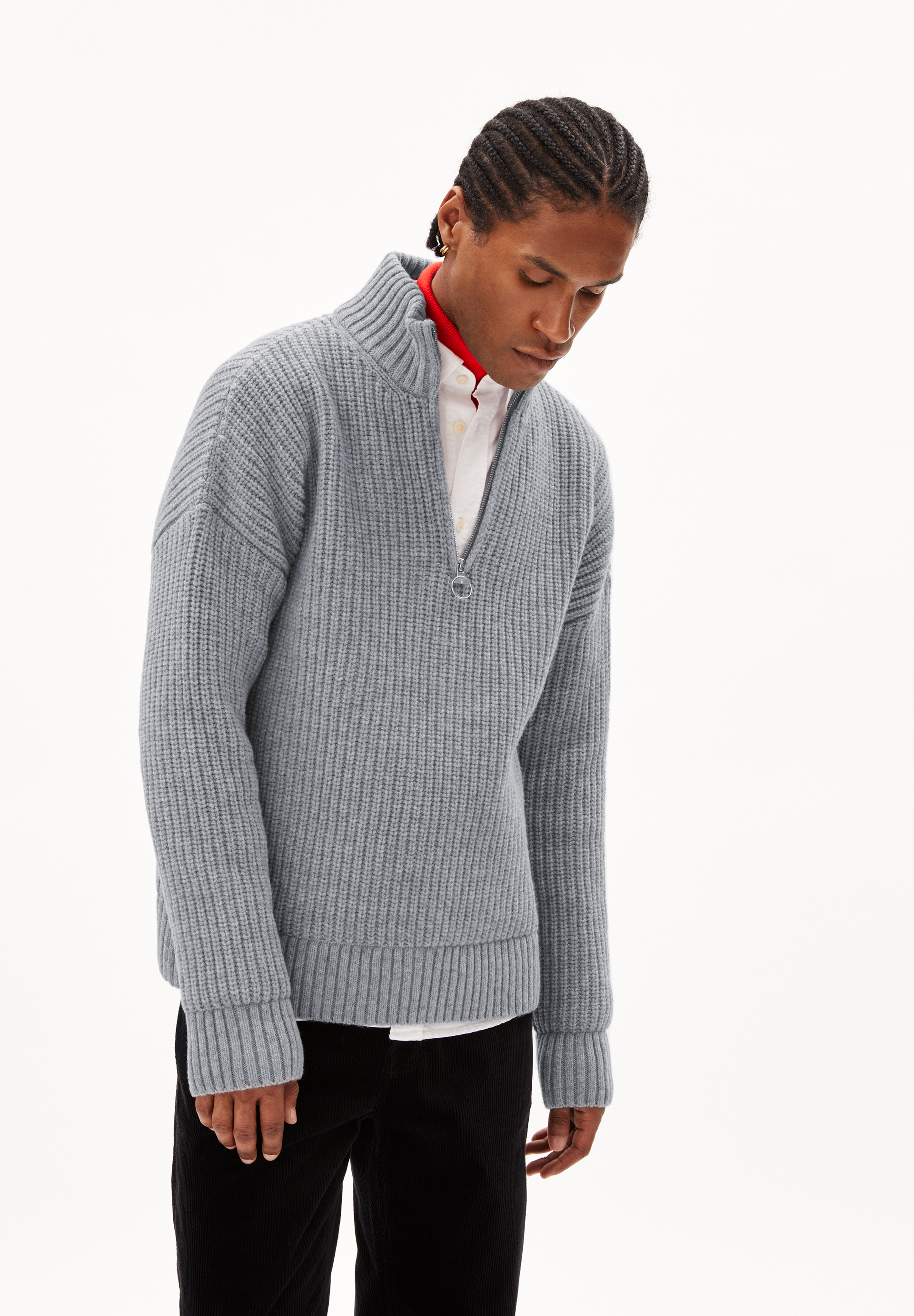 ELIJAA - Männer Relaxed Fit Strickpullover - grau