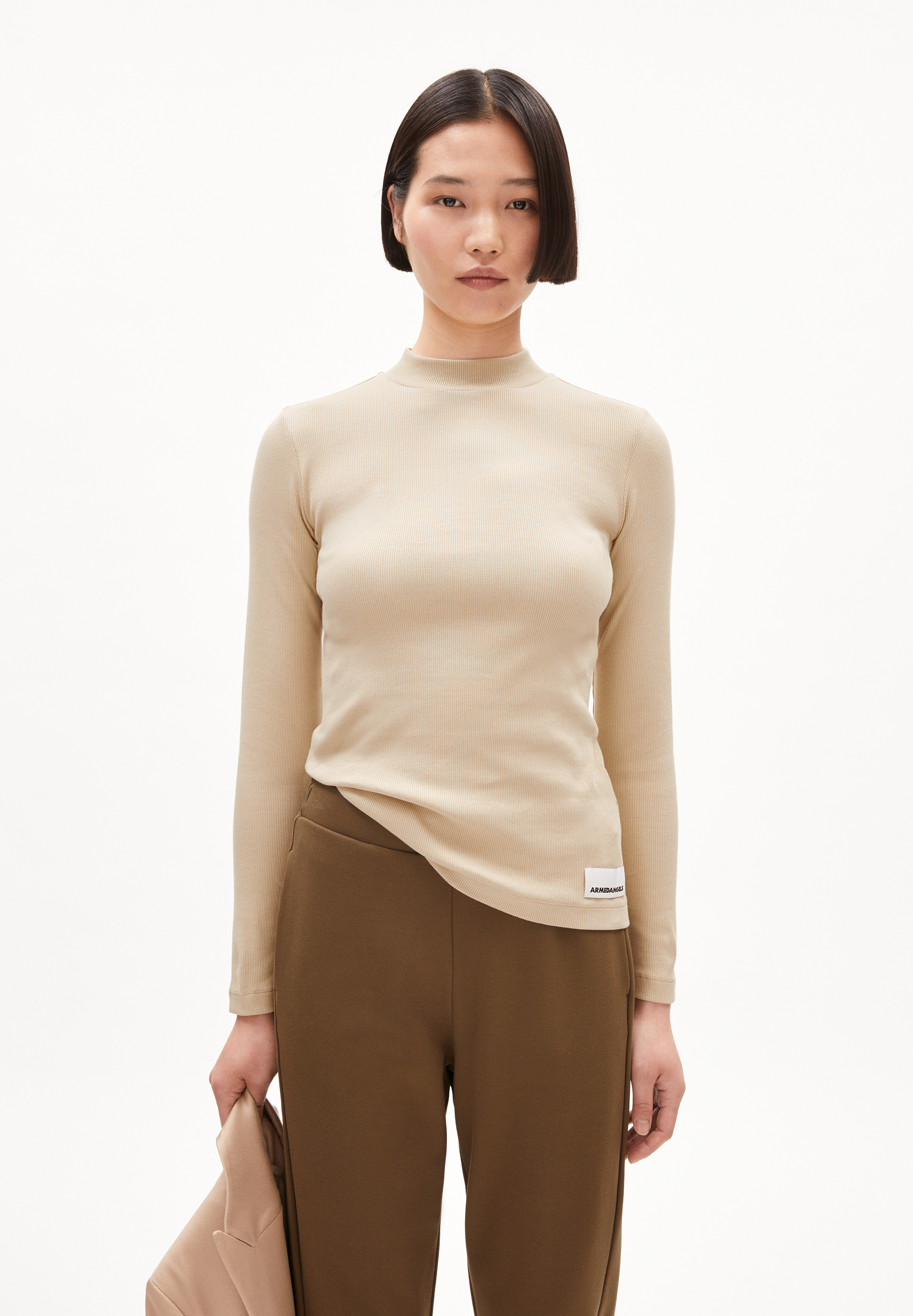 FATIMAARA - Frauen Slim Fit Longsleeve - beige