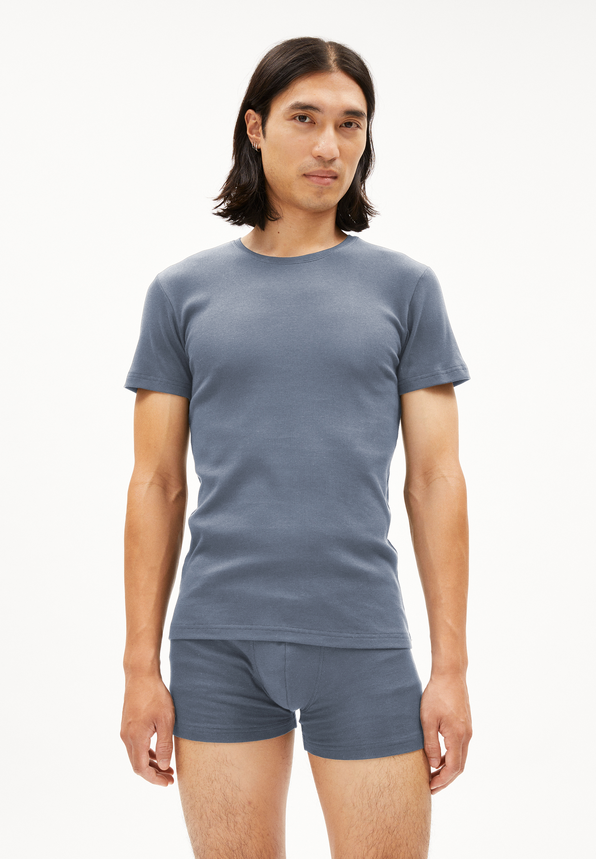 HELMAAR RIB - Männer Fitted T-Shirt - blau