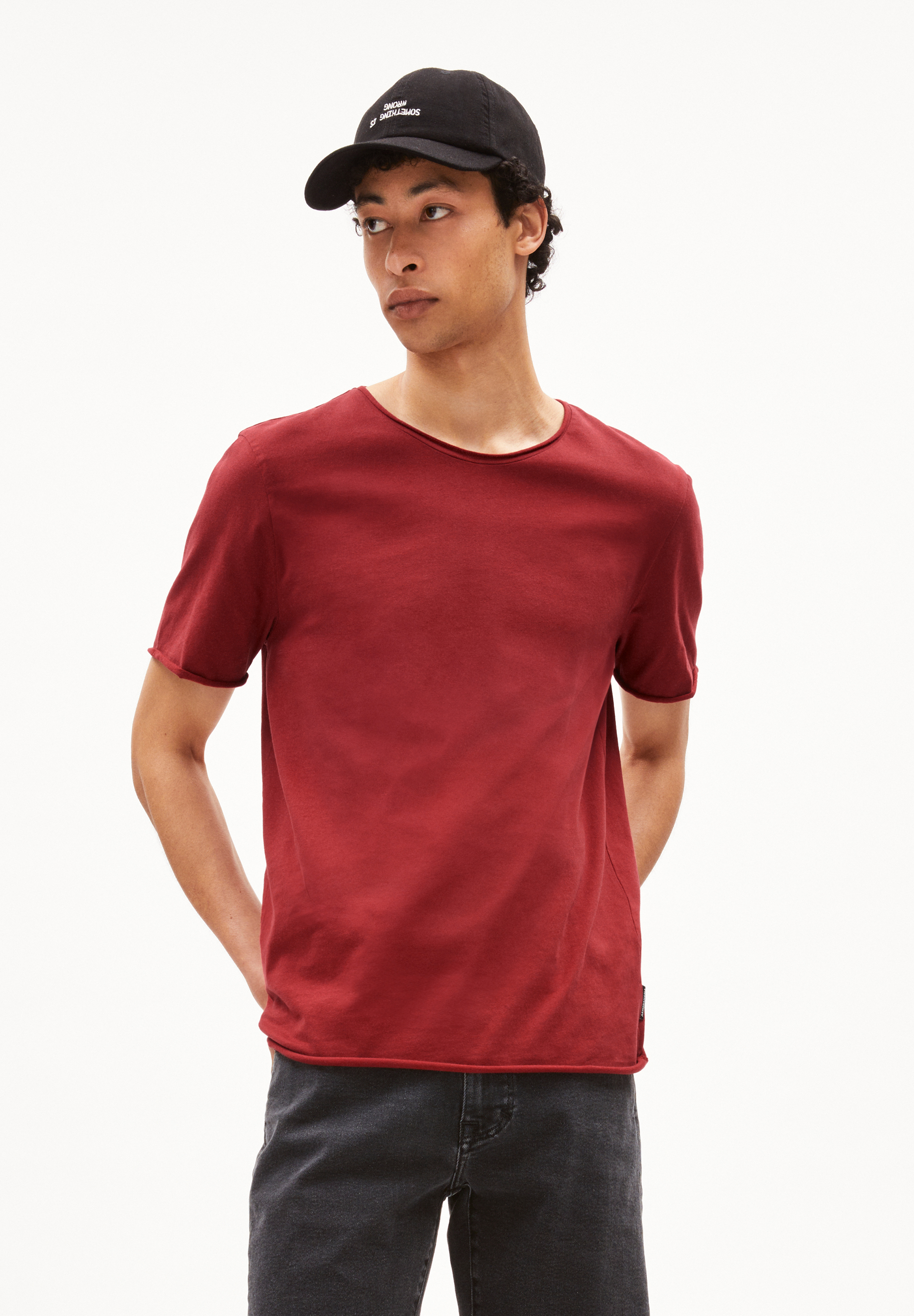 JAAMES BRUSHED - Männer Regular Fit T-Shirt - rot