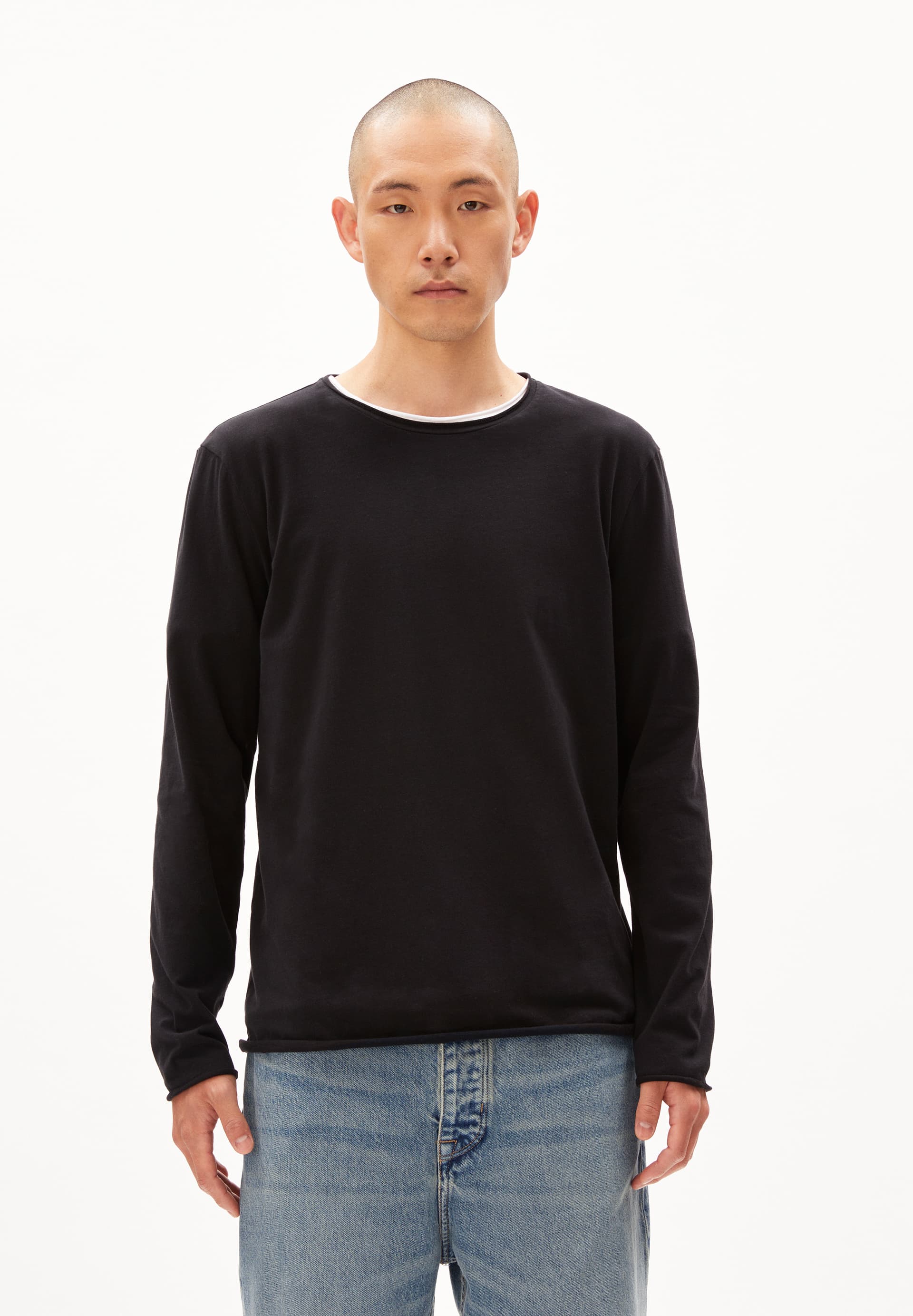 MAARKOS LS BRUSHED - Männer Relaxed Fit Longsleeve - schwarz